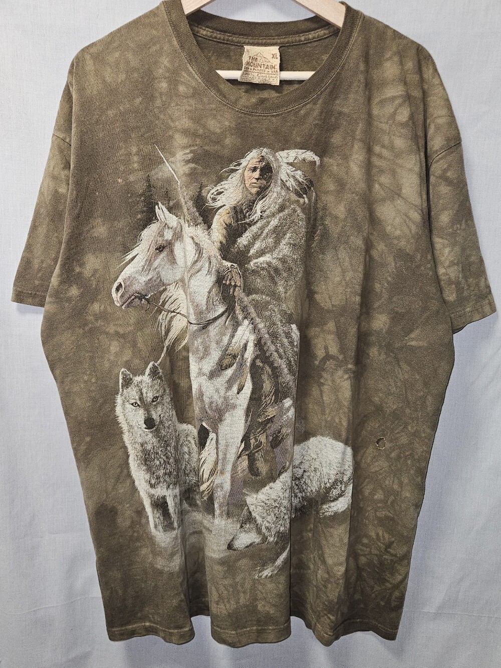 Vintage - The Mountain Brown Native Men’s T-Shirt with Wolf & Horse Print sz XL - Picture 7 of 9
